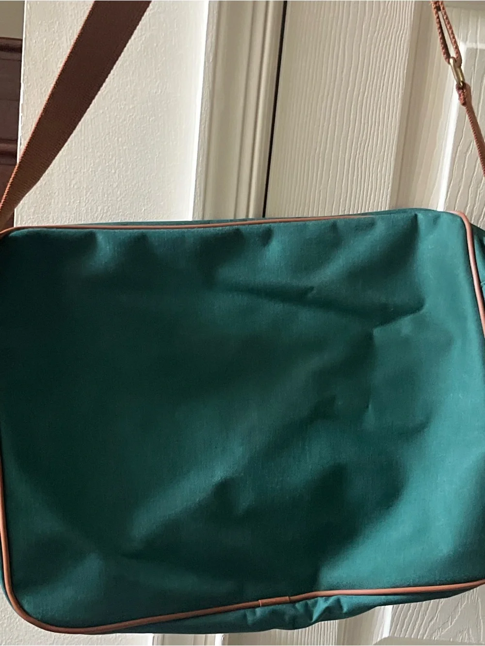 Teal Canvas Messenger Bag with Brown Leather Trim